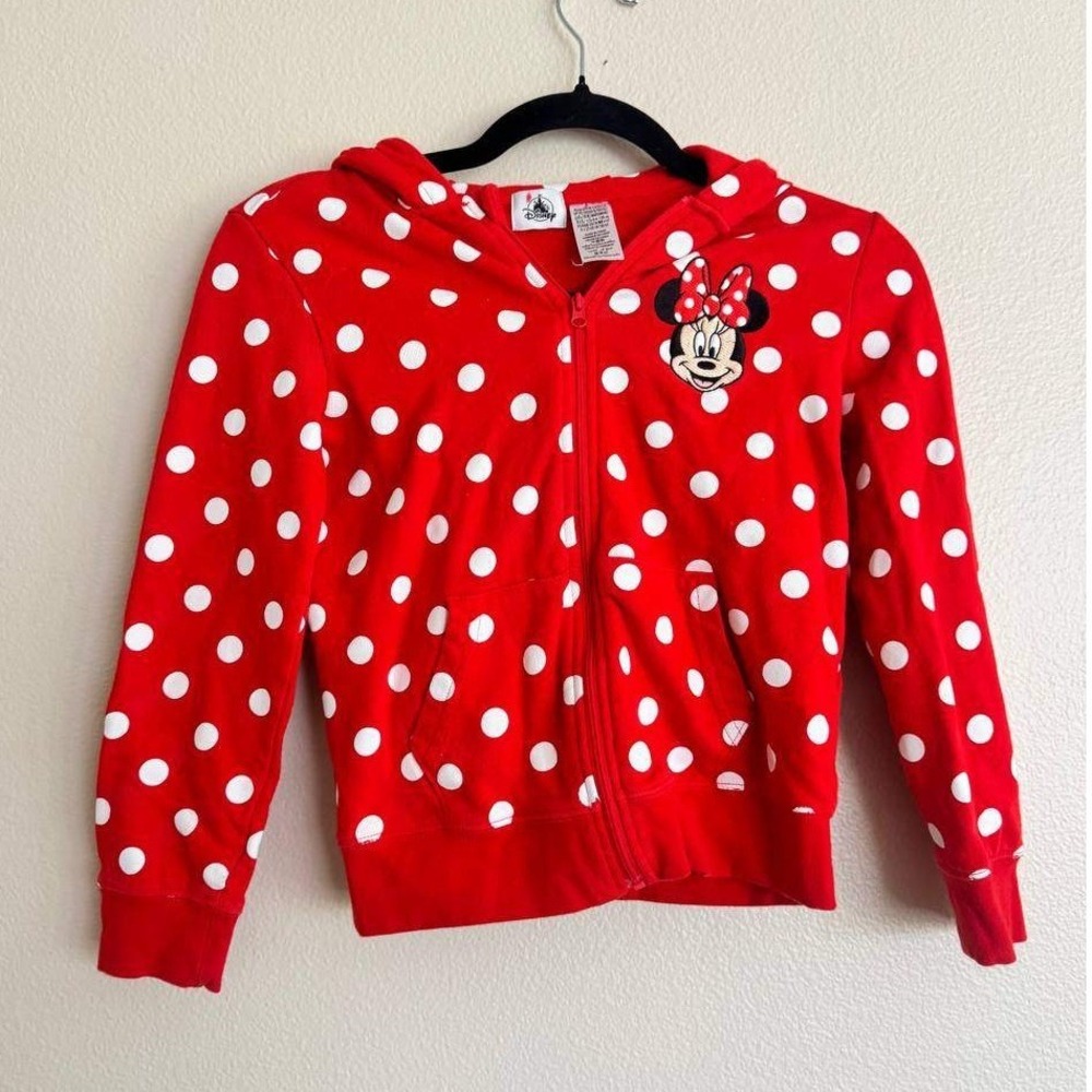 Disney Minnie Mouse Red Polka Dot Zip Hoodie Kids 7 Cotton 3D Ears Bow Fairy